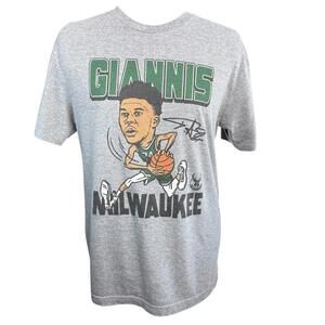 Mens Milwaukee Bucks Giannis Antetokounmpo Homage Gray Caricature T Shirt Med